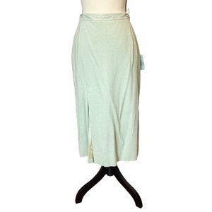 Vintage 1970s Loehmann's Women's S/M Woven Pure Silk Sage Green Midi Skirt NWT